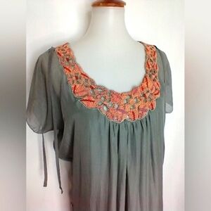 SEAGRASS SILK BEADED HANDMADE DRESS NWT